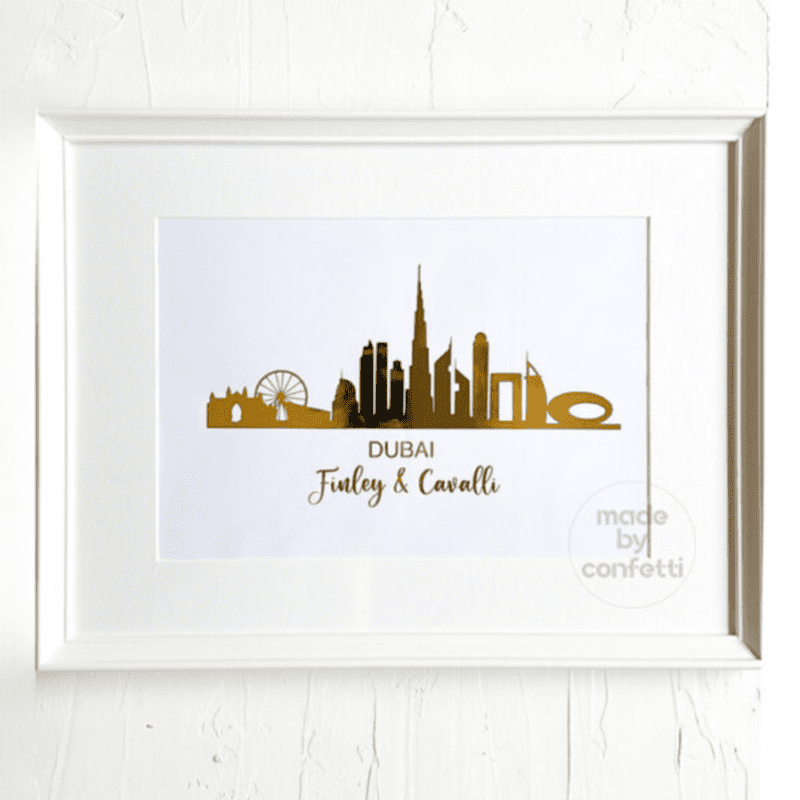 Gold foiled Dubai skyline frame
